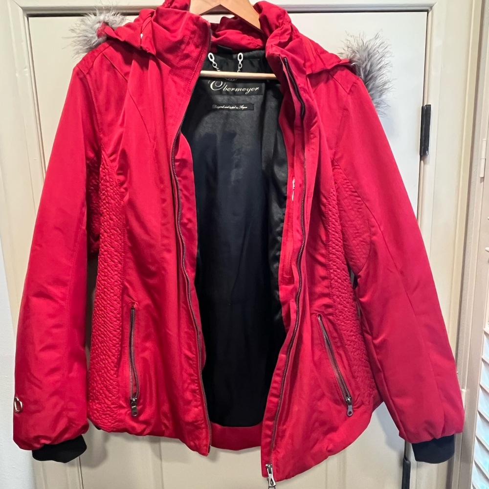 Obermeyer Women's Red Ski Jacket with Faux Fur Hood